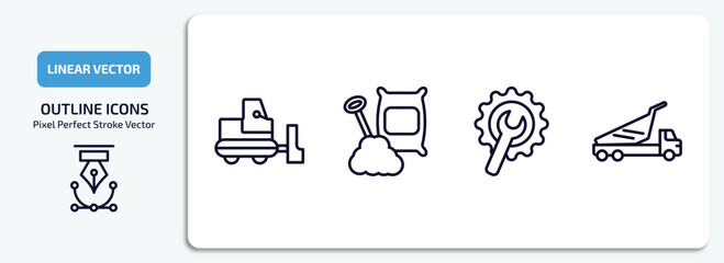 Poster - construction outline icons set. construction thin line icons pack included little snowplow, cement, wrench and gear, dump truck vector.