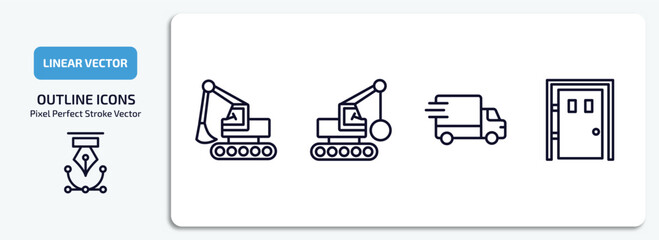 Poster - construction outline icons set. construction thin line icons pack included backhoes, derrick with ba