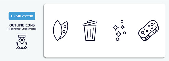 Poster - cleaning outline icons set. cleaning thin line icons pack included leaf cleanin, garbage, clean, sponges vector.