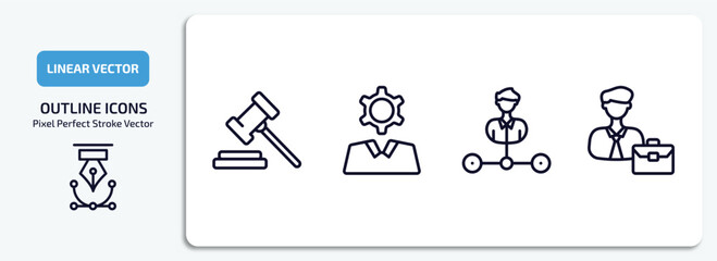 Poster - business outline icons set. business thin line icons pack included trial hammer, business skills, department head, worker vector.