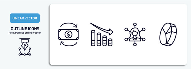 Poster - business outline icons set. business thin line icons pack included return of investment, marketing chart, multitasking woman, quarter pie chart vector.