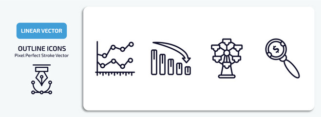 Poster - business outline icons set. business thin line icons pack included line chart statistics, loss chart, big ferris wheel, money searcher vector.