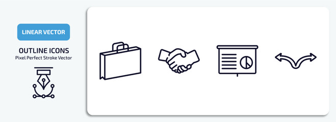 Poster - business outline icons set. business thin line icons pack included two shopping bags, shaking hands, statistics presentation, two way arrows vector.