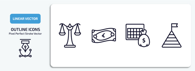 Poster - business outline icons set. business thin line icons pack included scale in balance, euro bills, eco
