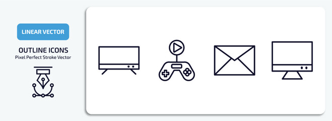 Poster - blogger and influencer outline icons set. blogger and influencer thin line icons pack included tv, gameplay, email, monitor vector.