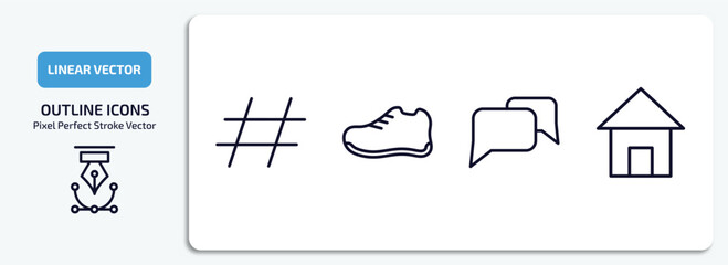 Poster - blogger and influencer outline icons set. blogger and influencer thin line icons pack included hashtag, sport shoe, conversation, home vector.
