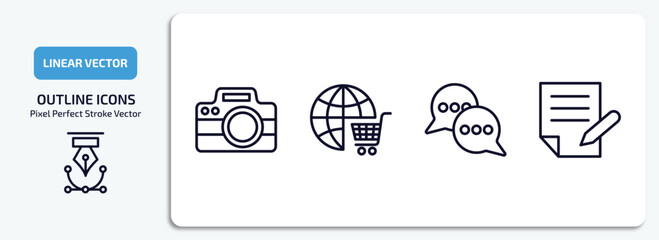 Poster - blogger and influencer outline icons set. blogger and influencer thin line icons pack included camera, shopping online, communication, copywriter vector.