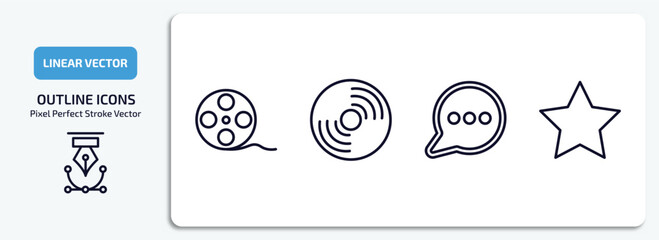 Poster - blogger and influencer outline icons set. blogger and influencer thin line icons pack included film reel, vinyl, comment, star vector.
