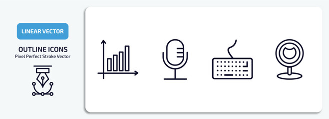 Poster - blogger and influencer outline icons set. blogger and influencer thin line icons pack included statistics, microphone, keyboard, webcam vector.
