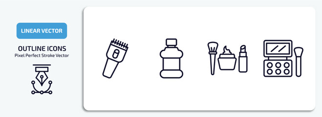 Aufkleber - beauty outline icons set. beauty thin line icons pack included hair clipper, mouthwash, women makeup, eye shadow vector.