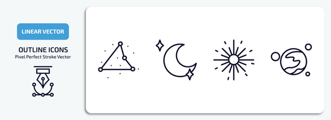 Poster - astronomy outline icons set. astronomy thin line icons pack included triangulam australe, blue moon, big bang, mars with satellite vector.