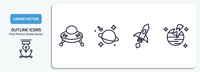 Poster - astronomy outline icons set. astronomy thin line icons pack included ufo flying, astrology, space sh