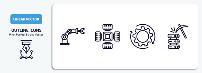 Poster - artificial intellegence outline icons set. artificial intellegence thin line icons pack included mechanical arm, nano sensor, processing, data mining vector.