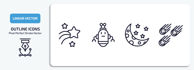 Poster - astronomy outline icons set. astronomy thin line icons pack included shooting star, space robot, half moon, meteorites vector.