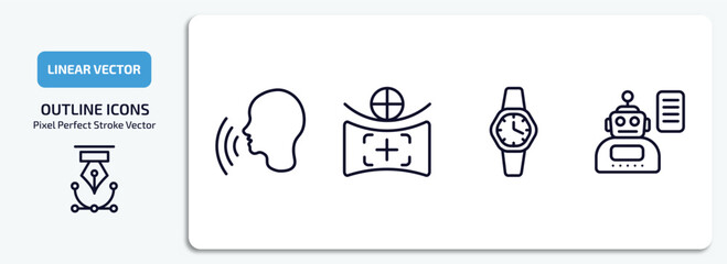 Poster - artificial intellegence outline icons set. artificial intellegence thin line icons pack included voice recognition, field of view, wristwatch, laws of robotics vector.