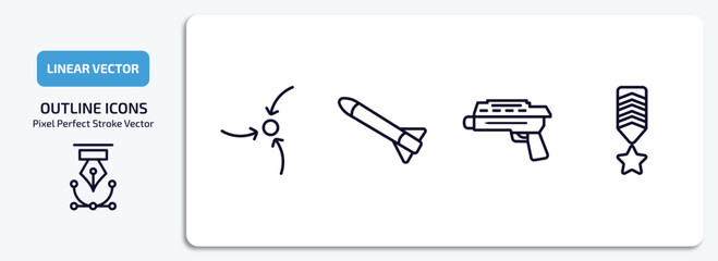 Poster - army and war outline icons set. army and war thin line icons pack included strategy, launcher, grenade launcher, militar in vector.