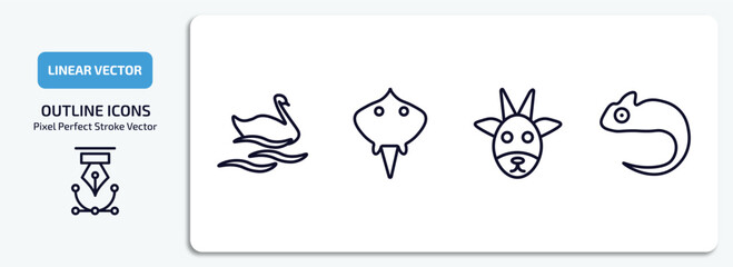 Poster - animals outline icons set. animals thin line icons pack included swan, ray, goat, chameleon vector.