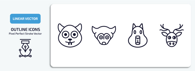 Poster - animals outline icons set. animals thin line icons pack included squirrel, siberian husky, capybara, moose vector.