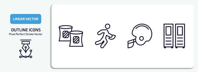 Poster - american football outline icons set. american football thin line icons pack included gaiters, running with the ball, football helmet, sportive lockers vector.