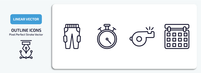 Poster - american football outline icons set. american football thin line icons pack included practice pants, stopwatch, whistle, calendar vector.
