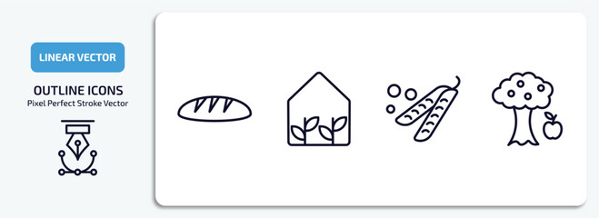 Poster - agriculture farming outline icons set. agriculture farming thin line icons pack included bread, greenhouse, legume, monoculture vector.
