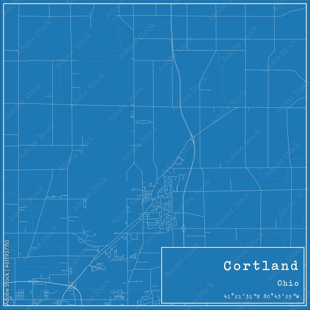 Blueprint US city map of Cortland, Ohio. Stock Illustration | Adobe Stock