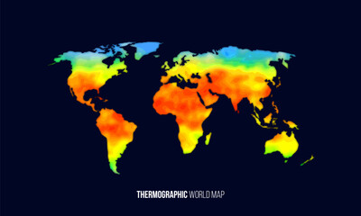 heat map. abstract infrared thermographic world map. vector illustration.