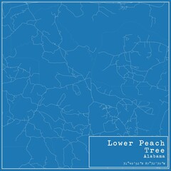 Blueprint US city map of Lower Peach Tree, Alabama.