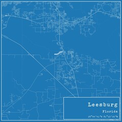 Blueprint US city map of Leesburg, Florida.