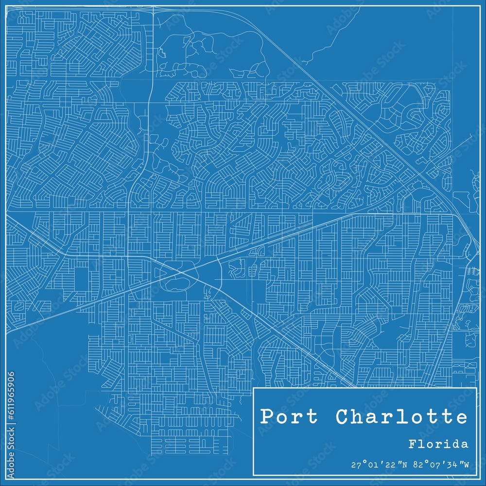 Blueprint US city map of Port Charlotte, Florida.