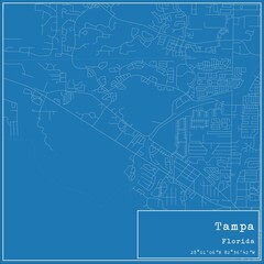  Blueprint US city map of Tampa, Florida.