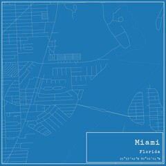  Blueprint US city map of Miami, Florida.