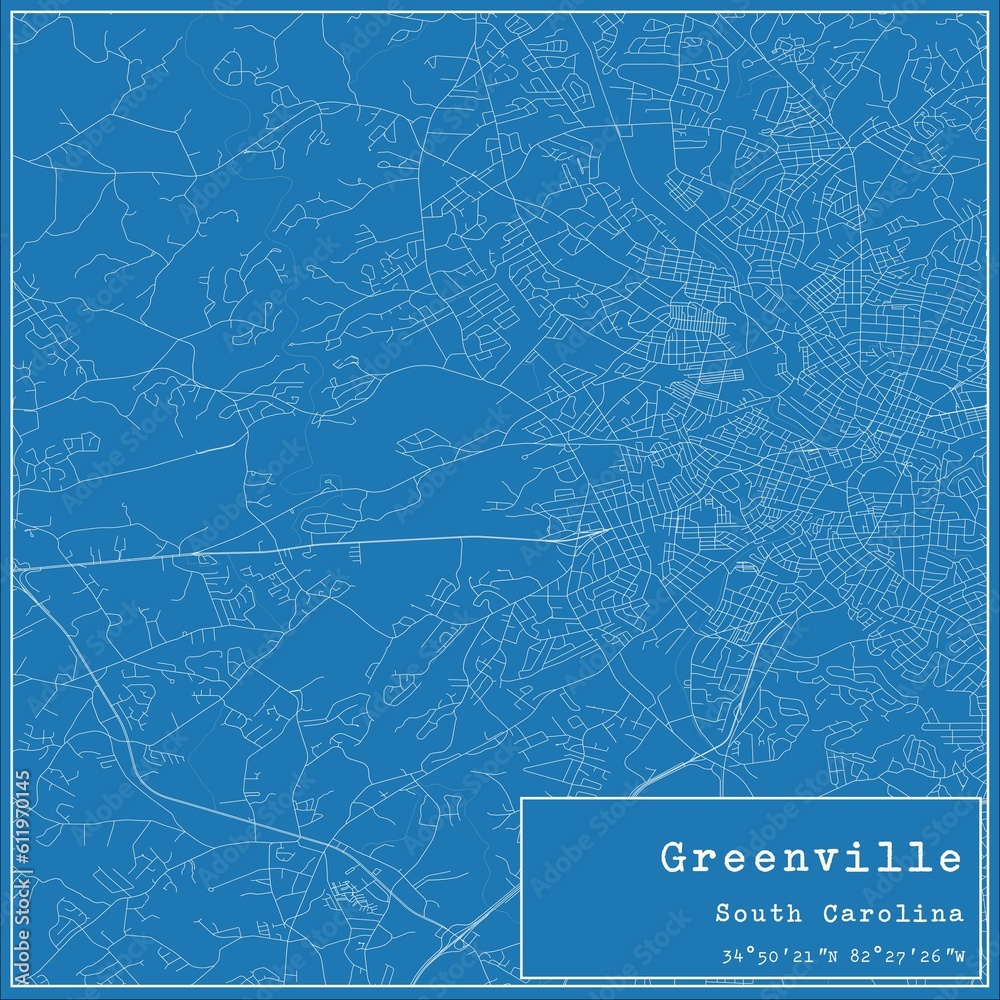 Blueprint US city map of Greenville, South Carolina. Stock Illustration ...