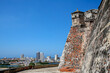 View from Castle San Felipe de Barajas to town on a sunny day, Cartagena, Colombia