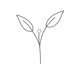 Wall Mural - Vector isolated one single simplest plant with two leaves colorless black and white contour line easy drawing