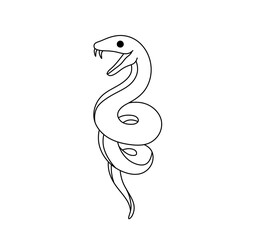 Wall Mural - Vector isolated one single snake coiled in spiral vertical with open mouth colorless black and white contour line easy drawing