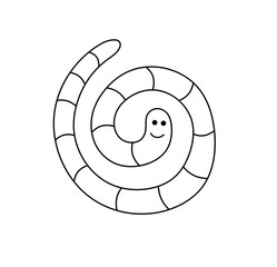 Wall Mural - Vector isolated cute cartoon funny worm curled in spiral colorless black and white contour line easy drawing