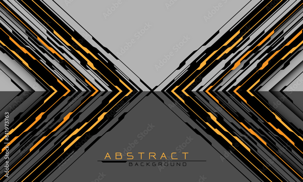 Abstract cyber circuit yellow black arrow direction geometric cross on ...