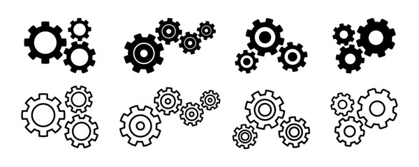 Set of three gears vector icons. Cogwheel gear on white background. Setting symbol. Vector 10 ESP.