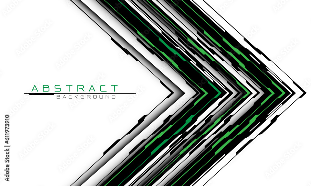 Abstract cyber circuit green black arrow direction geometric on white ...