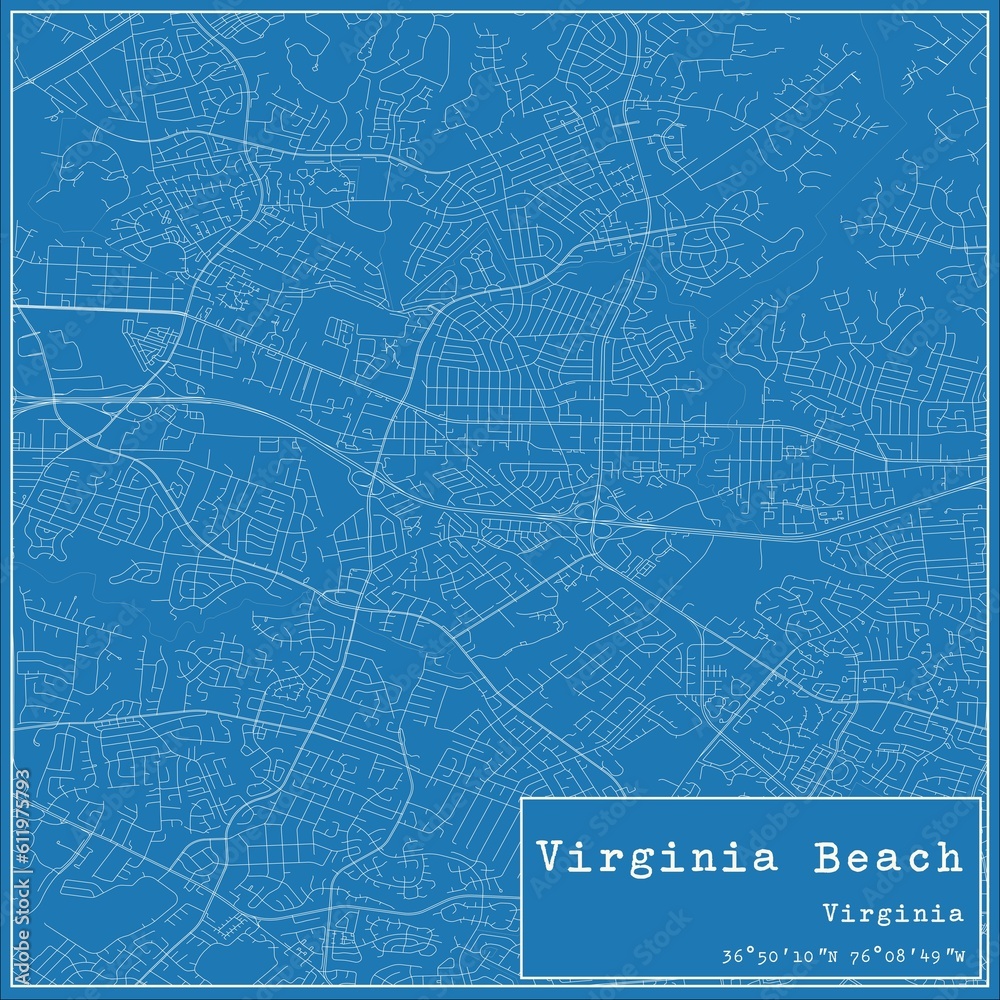 Blueprint US city map of Virginia Beach, Virginia. Stock Illustration ...