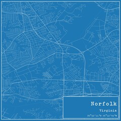  Blueprint US city map of Norfolk, Virginia.