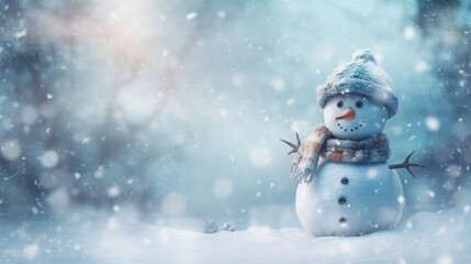  Snowman in the snow in the style of bokeh panorama 
