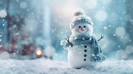  Snowman in the snow in the style of bokeh panorama 