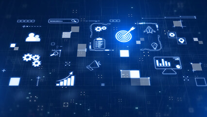 Poster - Technology data business analysis and strategy, professional financial, digital link tech with futuristic icon concept illustration.