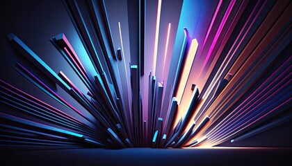 a colorful and dynamic abstract art made of bright colored bars, in the style of vray tracing, nightscapes, colorful explosions, dark silver and light purple, dazzling cityscapes, luminous shadows, 