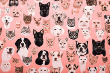 Generative AI Background Illustration Of Cats And Dogs In Illustration Style