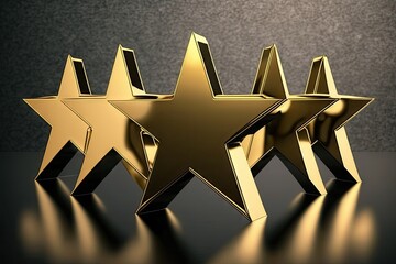 Poster - Golden star rating on a reflective surface with dark background