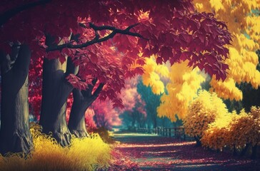 Wall Mural - Concept of autumn park's bright foliage for a vibrant seasonal natural backdrop. Generative AI