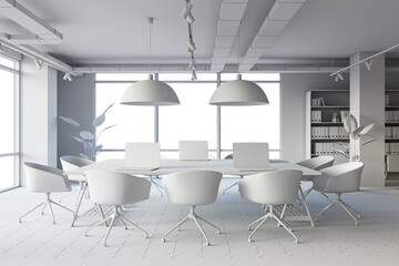 Poster - Office interior design concept with white material. 3D Rendering